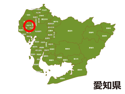 あま市の位置が示された愛知県地図