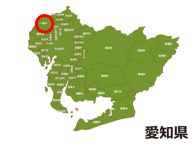 一宮市の位置が示された愛知県地図
