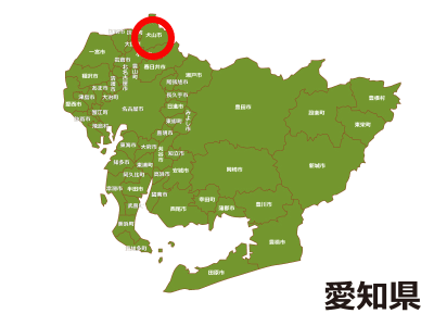 犬山市の位置が示された愛知県地図