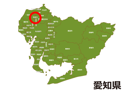 岩倉市の位置が示された愛知県地図