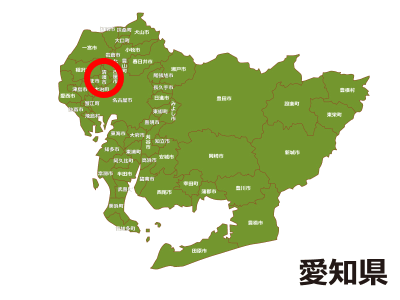 清須市の位置が示された愛知県地図