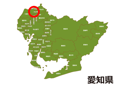 江南市の位置が示された愛知県地図