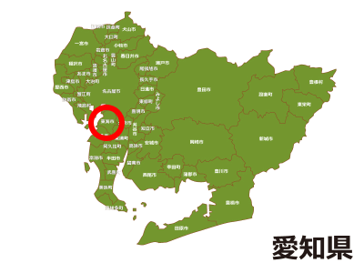東海市の位置が示された愛知県地図