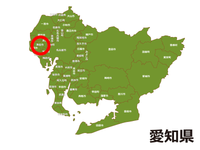 津島市の位置が示された愛知県地図